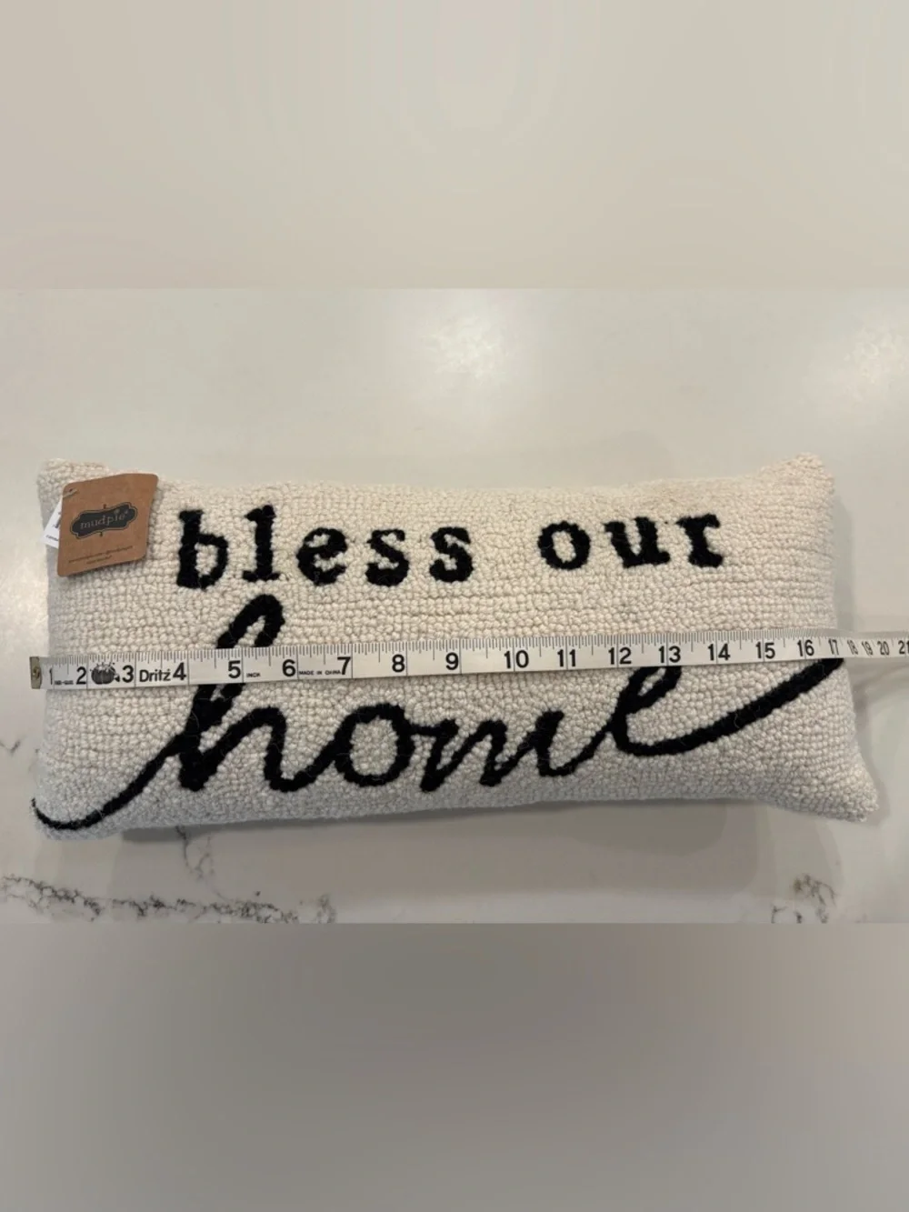 Mud Pie Bless Our Home Cream and Black Wool Hook Accent Throw Pillow 18x8 NWT - Picture 7 of 7